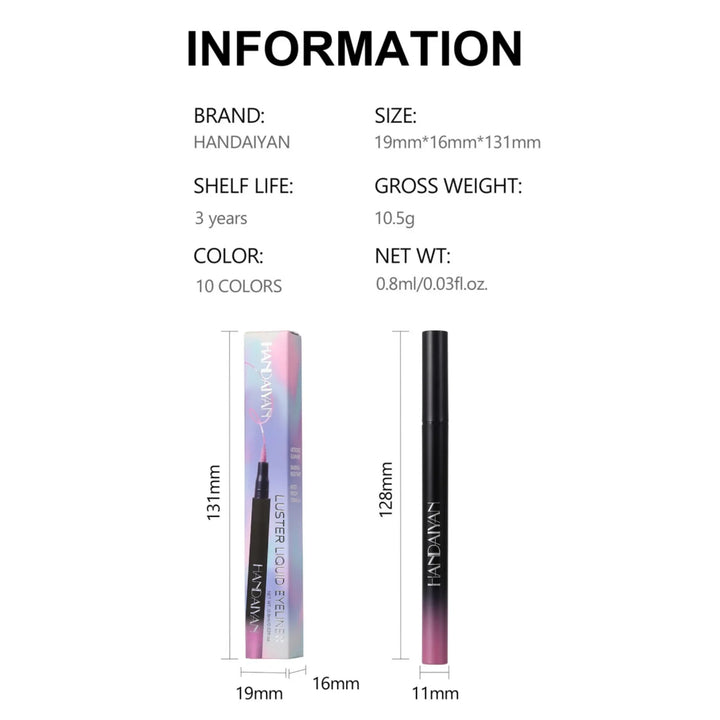 Waterproof Glitter Luster Liquid Eyeliner Pencil Long Lasting Purple Pink Blue Metallic Eye Liner Pen Cosmetic Makeup for Eyes