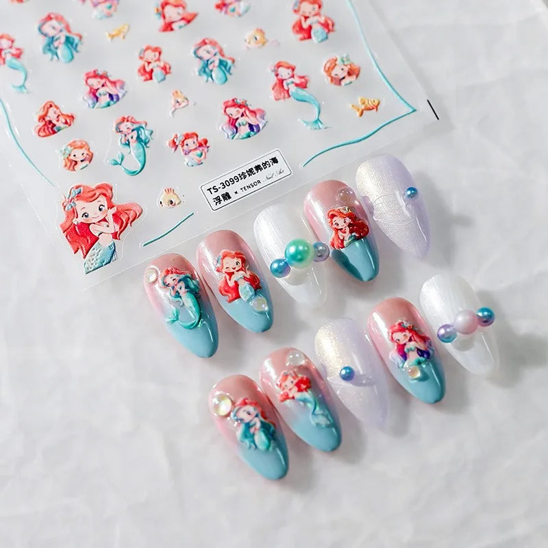 Disney Princess Cartoon 5D Nail Stickers Nail Art Decoration Frozen Snow White Nail Art Stickers Nail Supplies