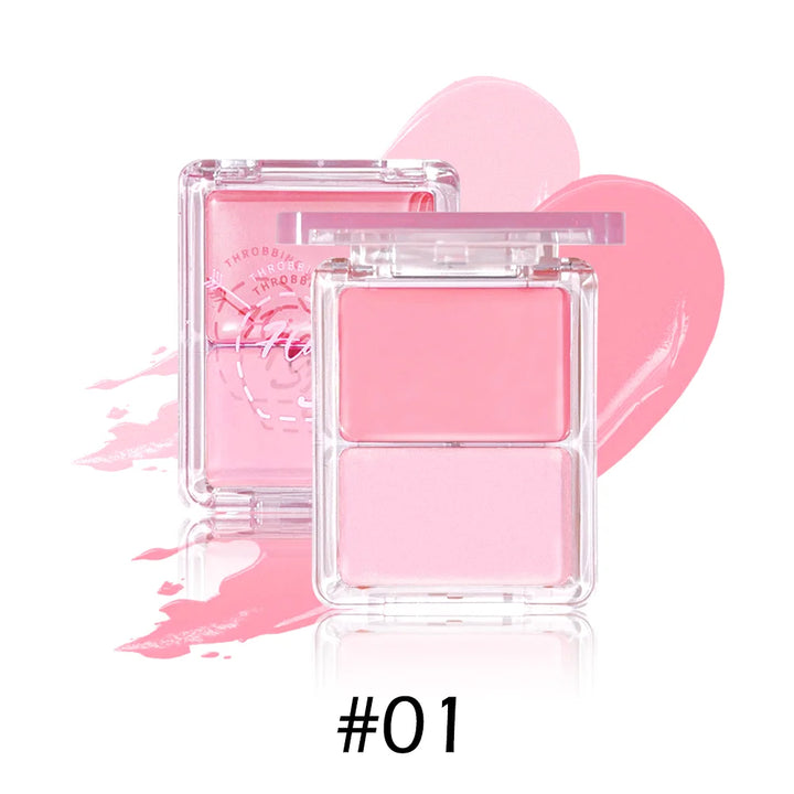 Dual Color Cream Blush & Highlighter Set, Buildable Pigment for Dewy Cheek & Face Glow