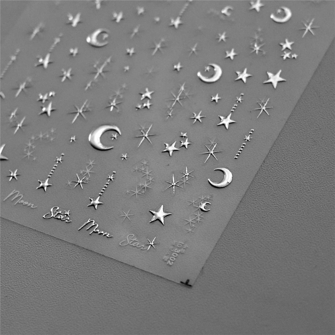 1PC 5D Korean Bronzing Nail Stickers Japanese Gold Silver Star Moon Luxury DIY Nail Art Decoration Decals Manicure Accessories