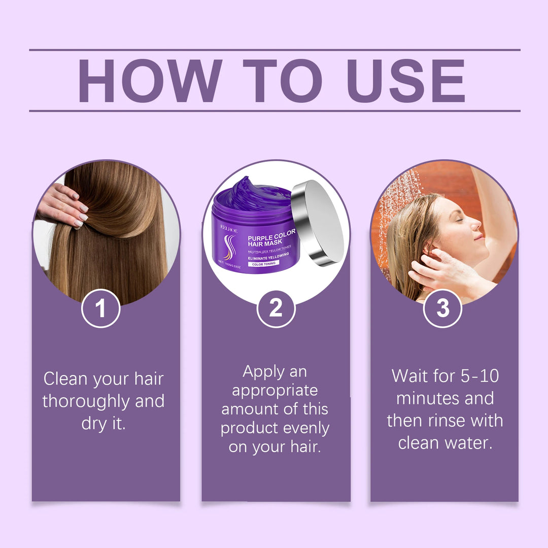 Keratin Purple Hair Mask Deep Conditioning Repair Treatment For Gray Yellowing Hair Anti-Brass Toning Mask Nourish Frizz Control