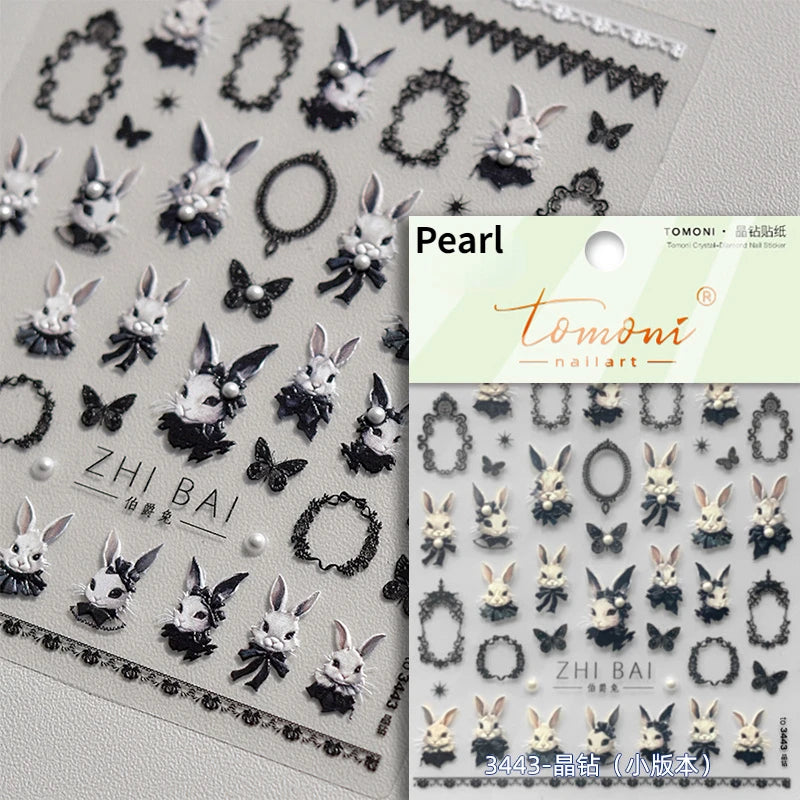 Lovely Cat Bunny Bowknot Poker Crown Lock Key Easter Eggs Love Cute Rabbit Mushroom Chick Flower Dog DIY Nail Art Stickers Decal