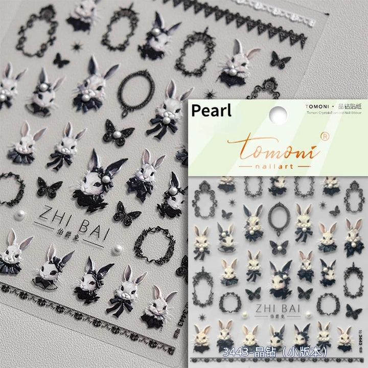 Lovely Cat Bunny Bowknot Poker Crown Lock Key Easter Eggs Love Cute Rabbit Mushroom Chick Flower Dog DIY Nail Art Stickers Decal