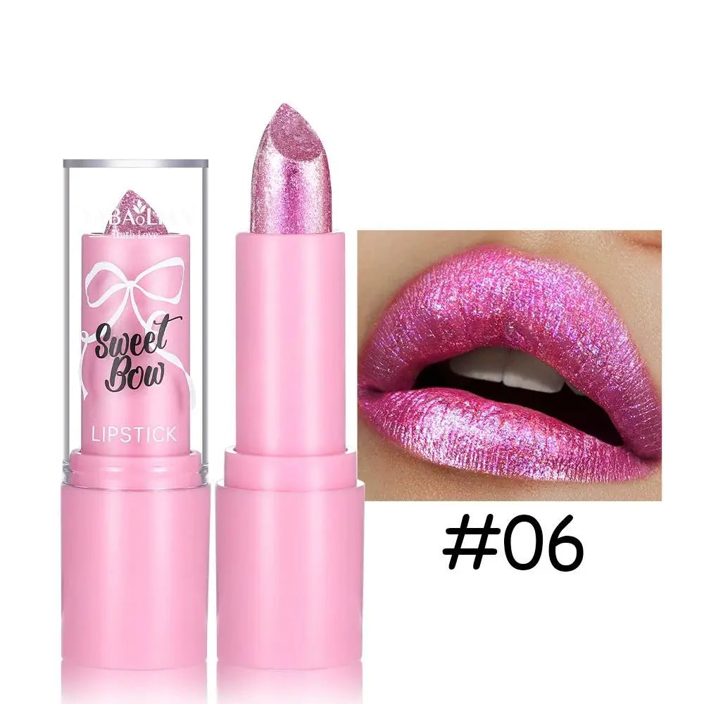 Metallic Pink Glitter Lipstick for Women, Long Lasting High Shine Diamond Nude Shimmer High Impact Full Coverage Sexy Lip Makeup
