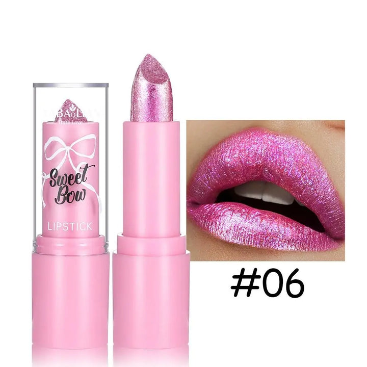 Metallic Pink Glitter Lipstick for Women, Long Lasting High Shine Diamond Nude Shimmer High Impact Full Coverage Sexy Lip Makeup