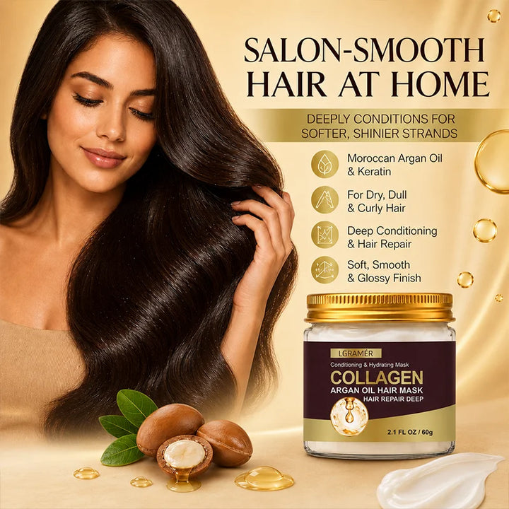 Argan Oil Collagen Keratin Repair Hair Mask, Intense Conditioning Moisturize Dry Locks, Fix Damage, Anti-Breakage & Fade Split