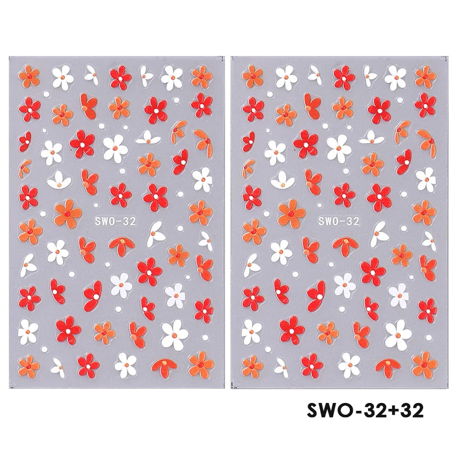 2pcs Sweet Element Nail Art Stickers Simple Flower Heart Cherry Strawberry Kawaii Decals Colorful Bow Butterfly Manicure Sliders