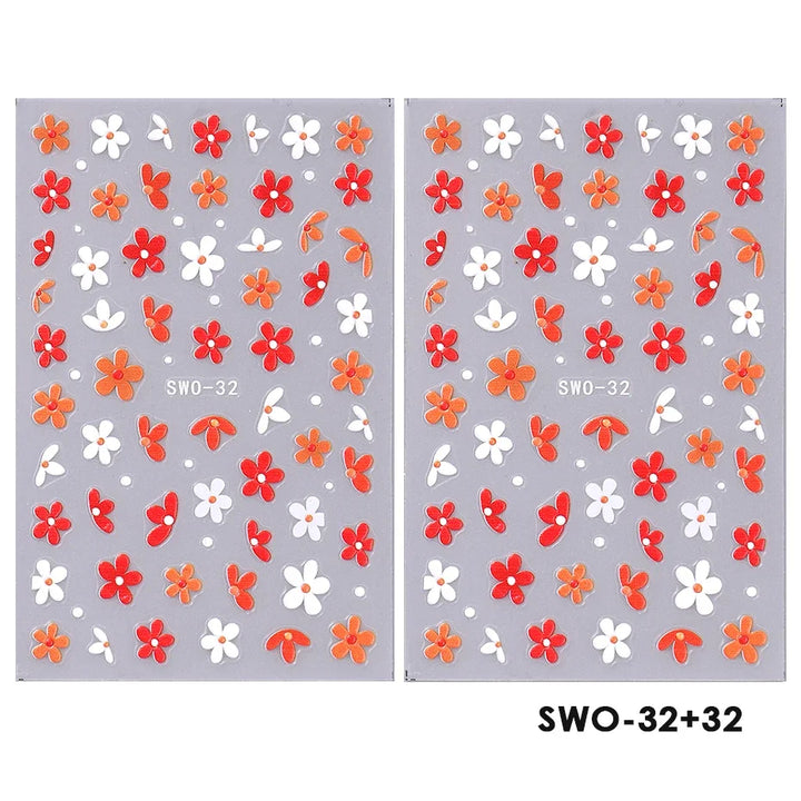 2pcs Sweet Element Nail Art Stickers Simple Flower Heart Cherry Strawberry Kawaii Decals Colorful Bow Butterfly Manicure Sliders