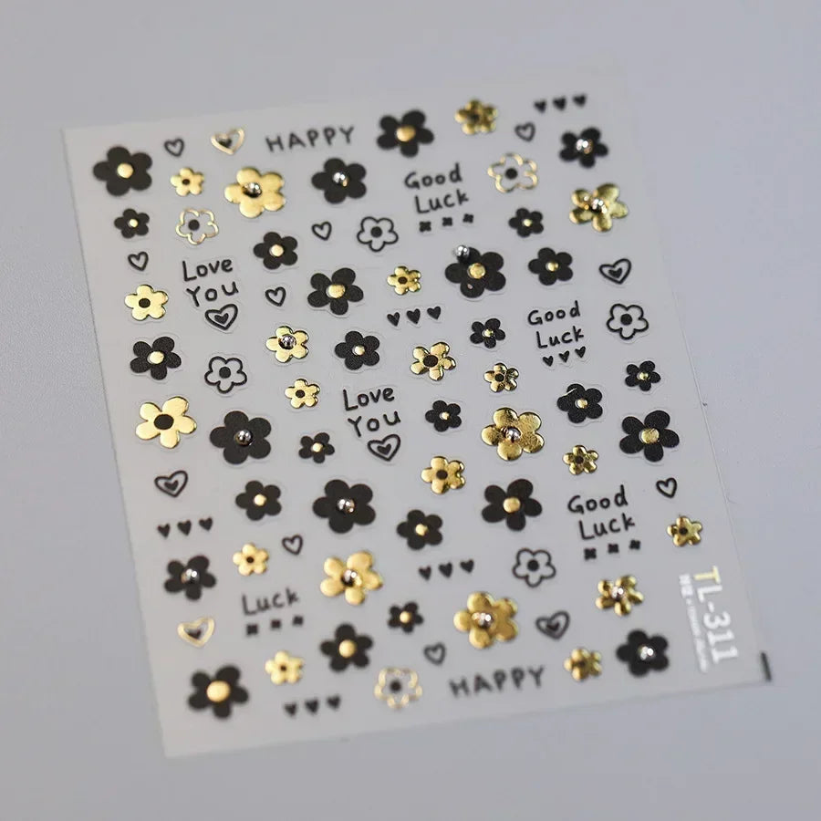 Lace Garden Bowknot Bow Tie Rose Flower Petal Pearl Irregular Border Self Adhesive 5D Nail Art Decoration Sticker Manicure Decal