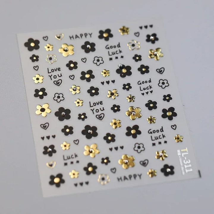 Lace Garden Bowknot Bow Tie Rose Flower Petal Pearl Irregular Border Self Adhesive 5D Nail Art Decoration Sticker Manicure Decal