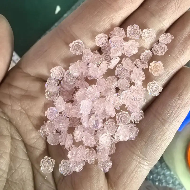 50pcs Cute New Resin Mini 3D White Plated Rose Nail Rhinestones Gems Glitter Nail Art Jewelry Manicure Nail Art Decorations