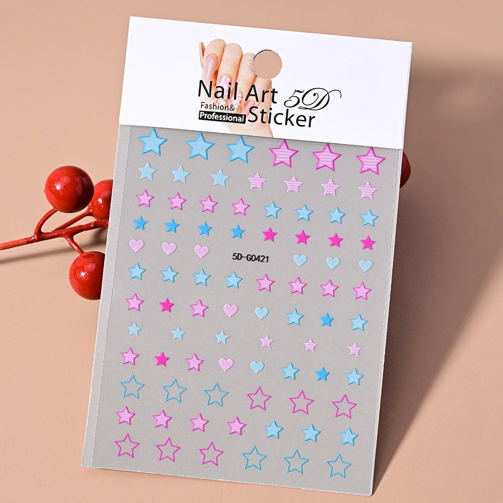 5D Embossed Sexy Red/Pink Lips Nail Stickers Self-Adhesive Blooming Red Lips Nail Decal Romantic Luxy Lady Lips Manicure Slider