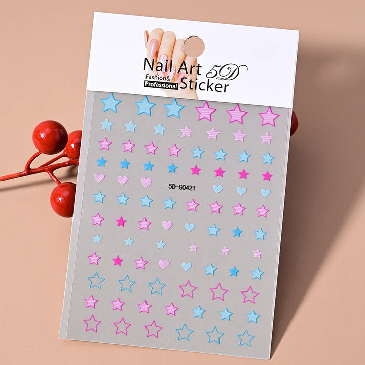 5D Embossed Sexy Red/Pink Lips Nail Stickers Self-Adhesive Blooming Red Lips Nail Decal Romantic Luxy Lady Lips Manicure Slider
