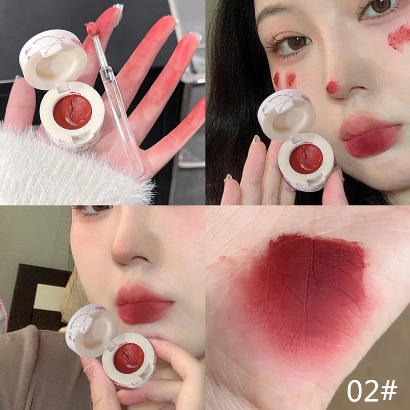 Matte Lip Mud Pot Velvet Mist Lip Glaze Waterproof Low Saturation Lip Tint Milk Orange Pink Lipstick Korean Dupe Makeup Girls