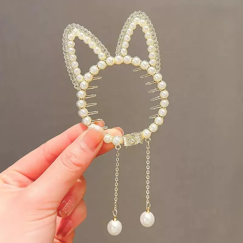Blue Red Butterfly Bun Ponytail Buckle Holder Hair Clips Elegant Hairpin Hanging Pearl Tassel High Ponytail Hair Claw for Women