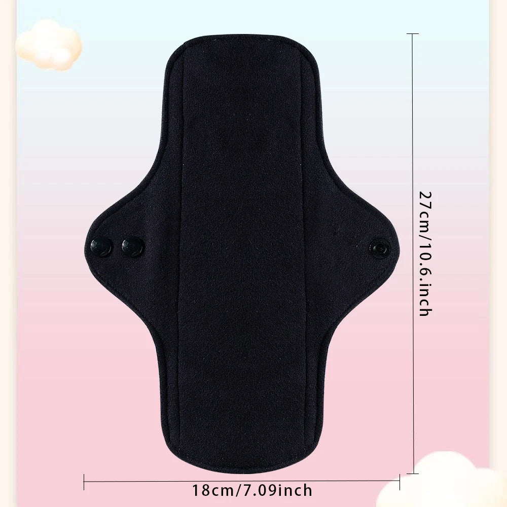 2pcs Balck Pure Cotton Sanitary Pad Ladies Reusable Cloth Menstruation Washable Menstrual Pads with Button Breathable Care Pads