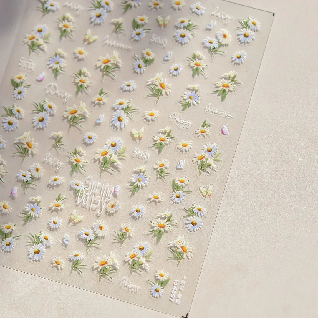 Lace Garden Bowknot Bow Tie Rose Flower Petal Pearl Irregular Border Self Adhesive 5D Nail Art Decoration Sticker Manicure Decal