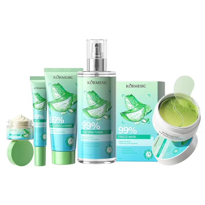 Aloe Vera Skincare Set Cleansing Face Cream Facial Cleanser Toner Acne Spot Whitening Gel Eye Mask Moisturizing Skin Care
