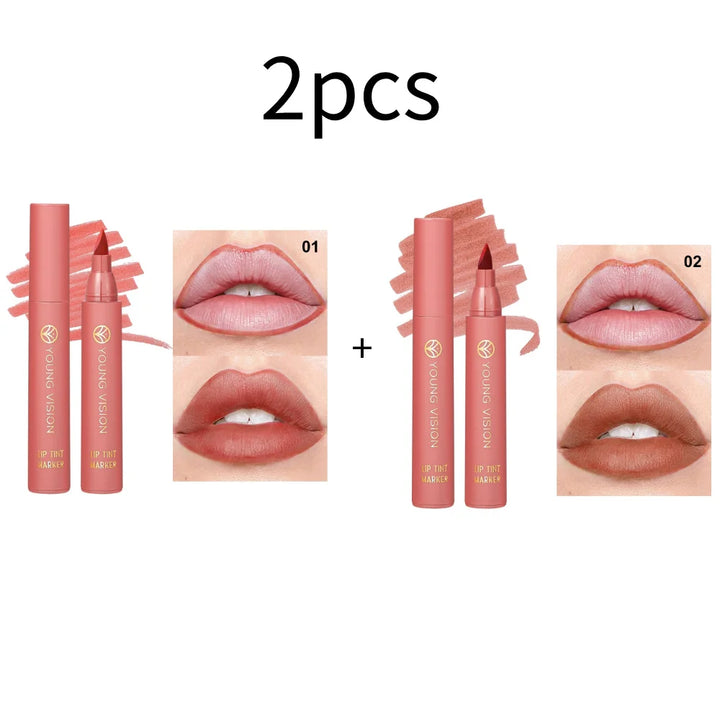 Lip Tint Pen, 6 Colors Available, Matte Water Lipstick, Non-Stick Cup, Long-Lasting, Smooth Lip Liner and Lip Stain Combo