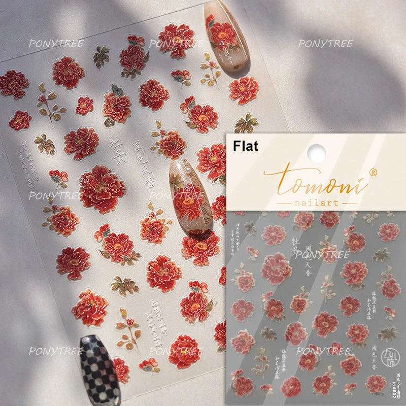 Flowers Blooming Cherry Blossom Sakura Living Peach Branch 5D Soft Relief Spring Adhesive Nail Art Sticker Chic Manicure Decals