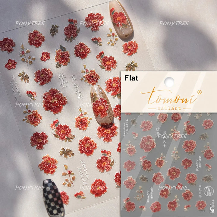 Flowers Blooming Cherry Blossom Sakura Living Peach Branch 5D Soft Relief Spring Adhesive Nail Art Sticker Chic Manicure Decals