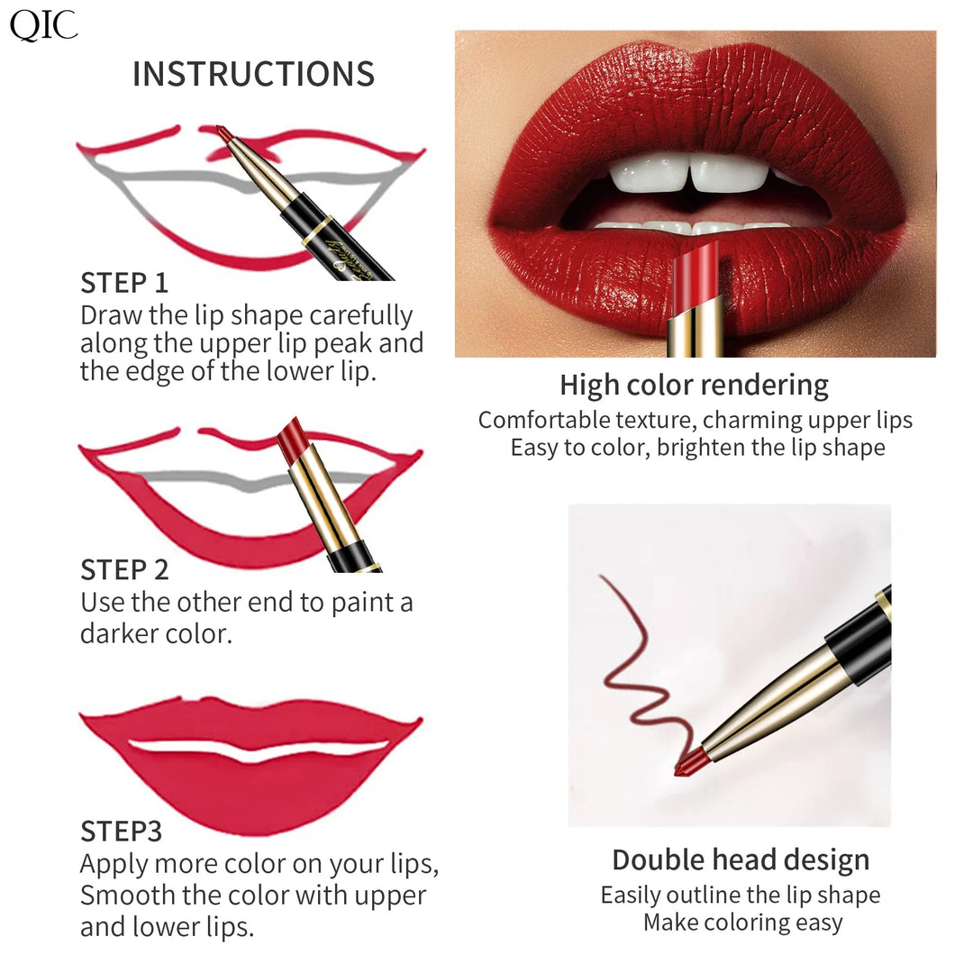 2 IN 1 Lip Liner Waterproof Nude Matte Lipstick Pencil Sexy Red Long Lasting Double Ended Lipliner Makeup Cosmetics For Women