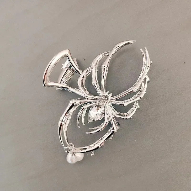Halloween Spider Hairpin Pearl Charm Design Metal for Women, Aesthetic Mini Hair Side Clip, Party School Office Everyday Cute
