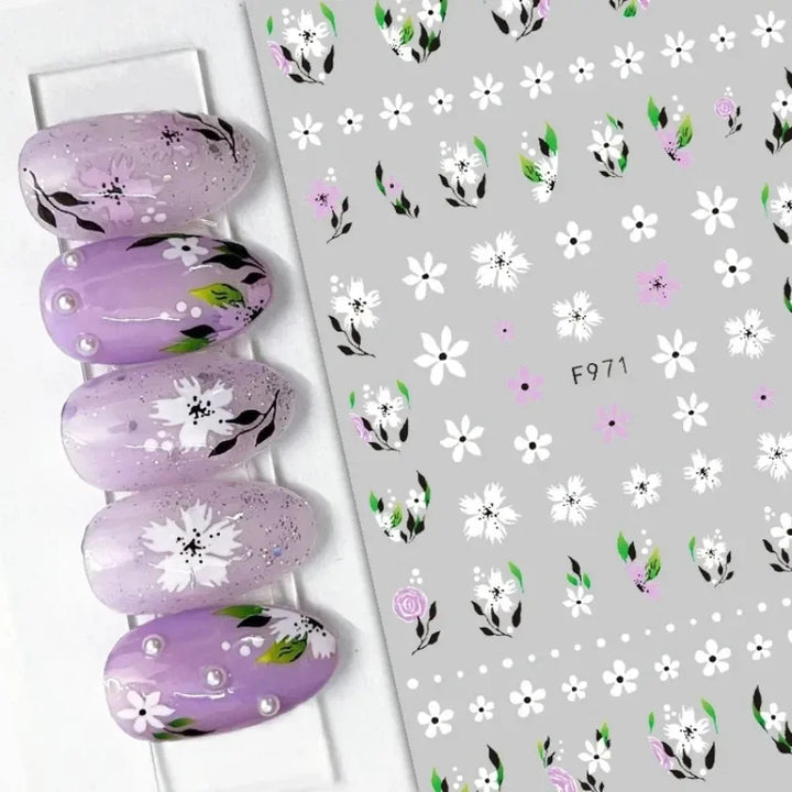 1PCS Black White Butterfly Laser Nail Stickers Y2K Nail Art Decoration Abstract Lines Bronzing Flowers Stickers For Nails