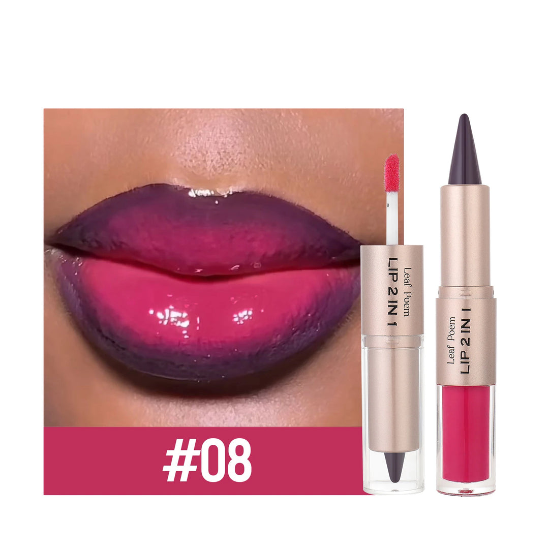 Black Brown Tapered Lip Liner Contour Pencil Double Head Mirror Plumping Lip Glaze Crystal Lip Gloss Sexy Red Lips Tint Makeup