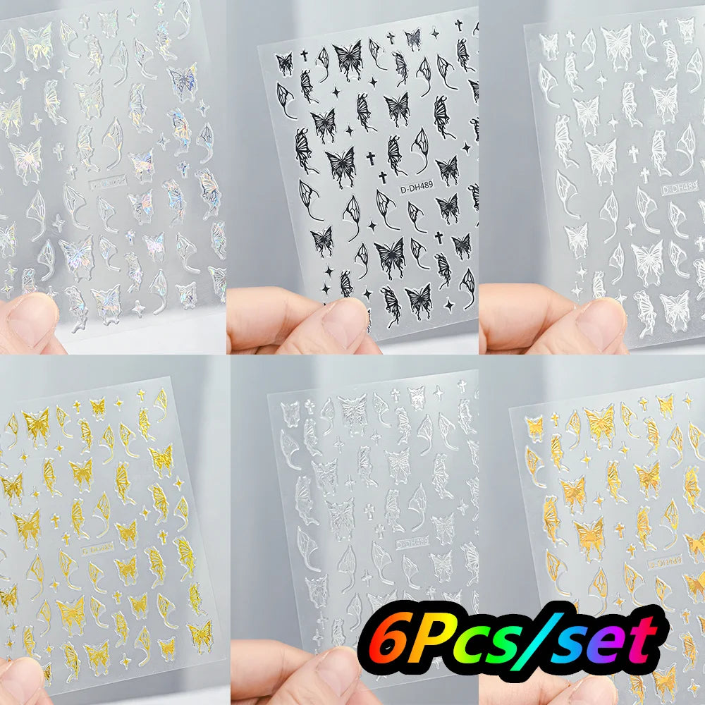 4/6Sheet/Kit Holographic Rainbow Love Heart Nail Sticker 3D Laser Heart Nail Decal Self-Adhesive Love Heart Manicure Slider &*&