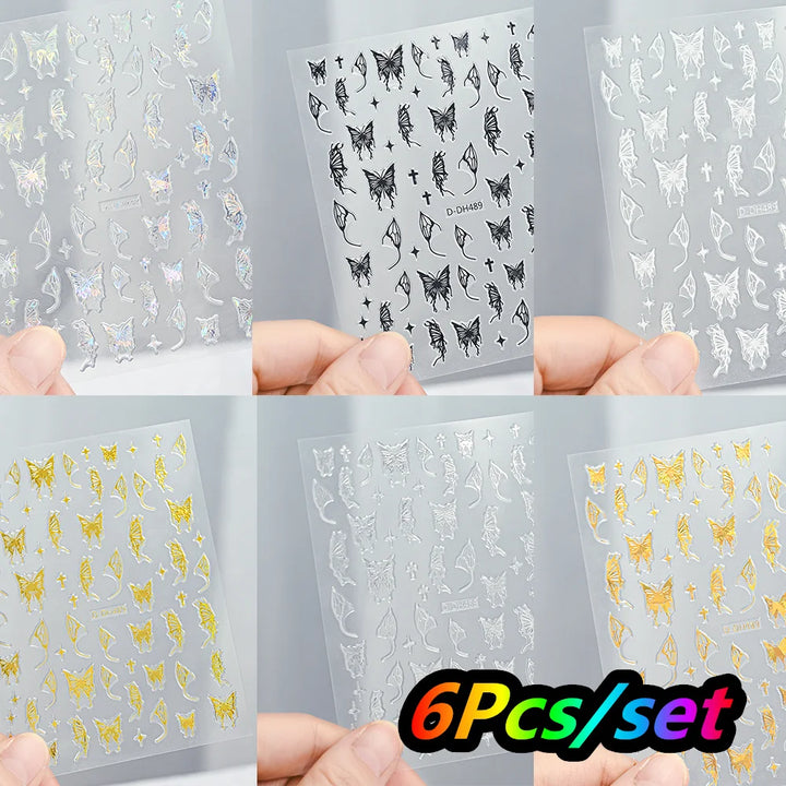 4/6Sheet/Kit Holographic Rainbow Love Heart Nail Sticker 3D Laser Heart Nail Decal Self-Adhesive Love Heart Manicure Slider &*&