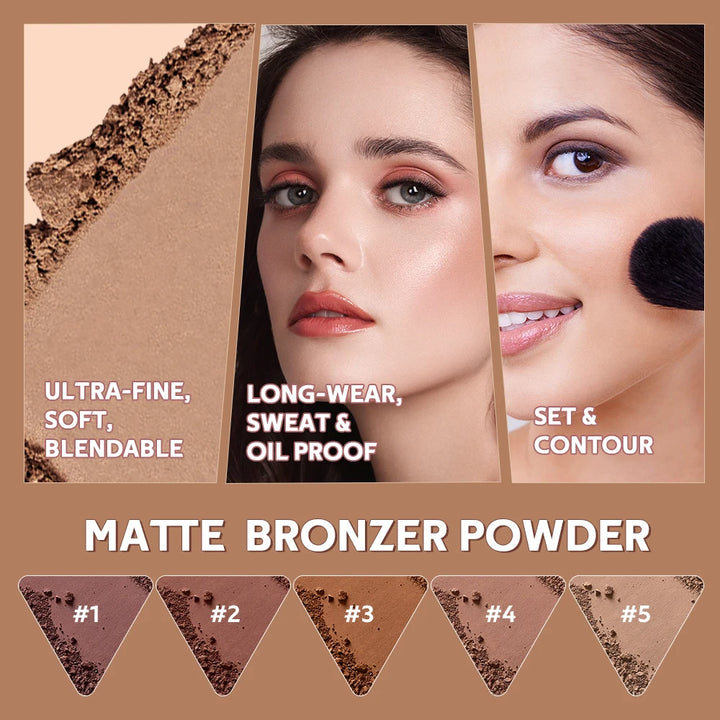 Lakerain Matte Bronzer Powder Long Lasting Makeup Effect Waterproof Sweatproof Setting Powder Oil Control Bronzer Face Makeup