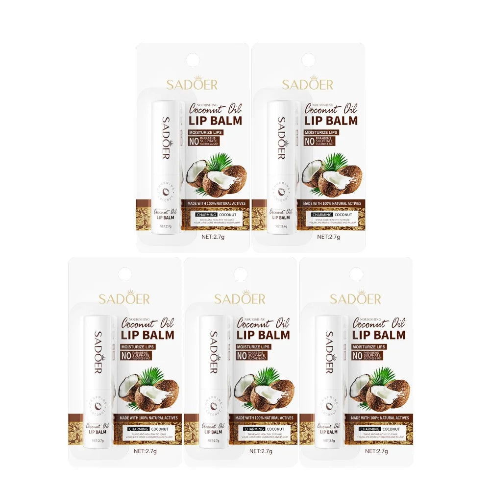  SADOER 5PCS Nourishing Hydrating And Moisturizing Preventing Cracking Daily Care Lip Balm Coconut Lip Balm Care Cosmetics