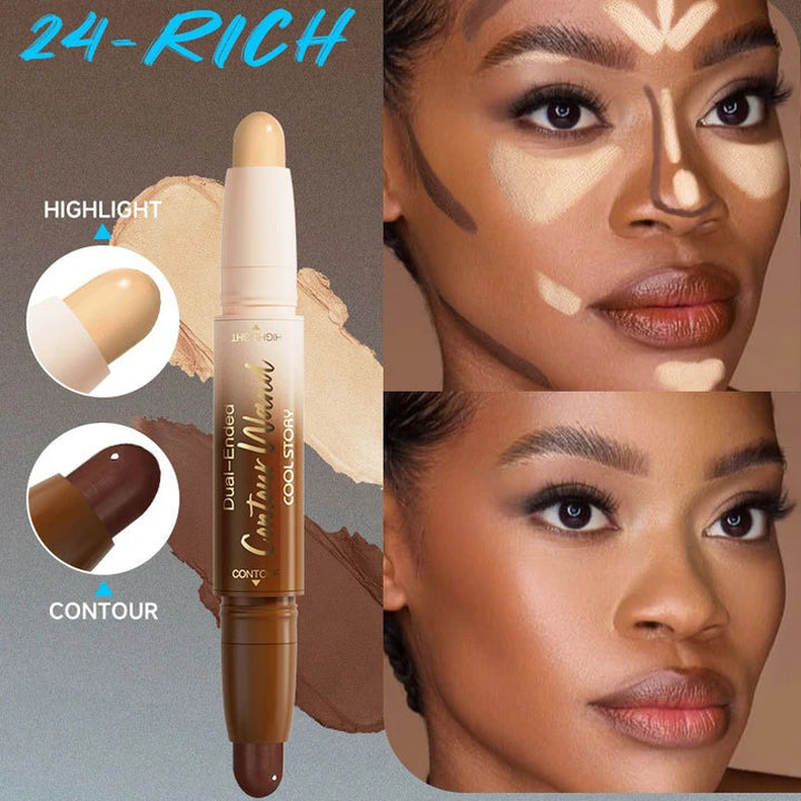 Contour Stick Double-Ended Highlight and Shadow Cream Waterproof Full Coverage Concealer Natural Finish Makeup for All Skin Tone