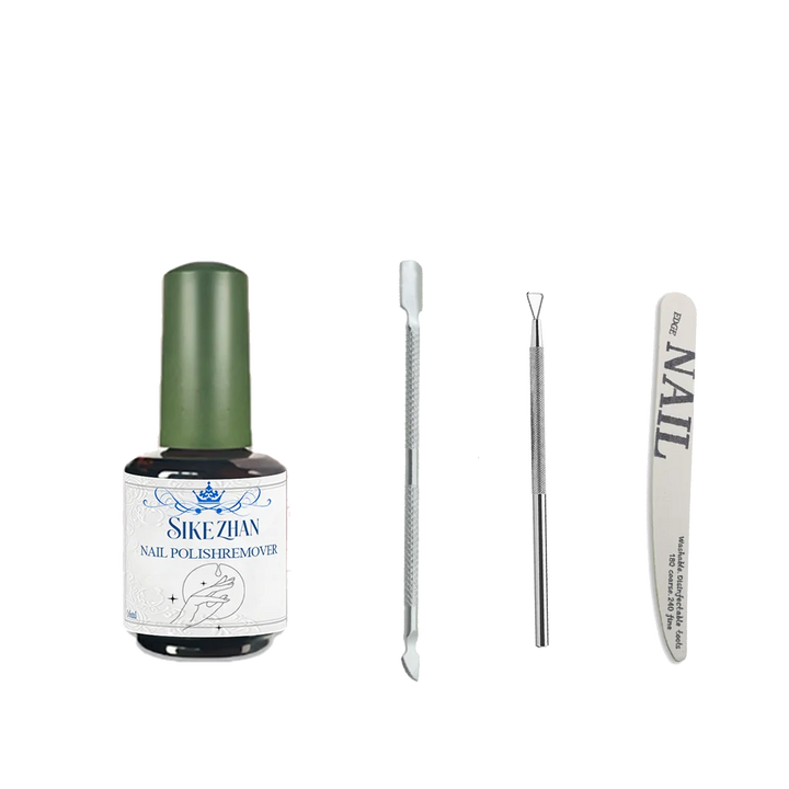 Fast Gel Nail Polish Remover Set: No Soak-Off Magic Burst Remover with Stainless Steel Cuticle Tools & File, 3-5 Mins Removal