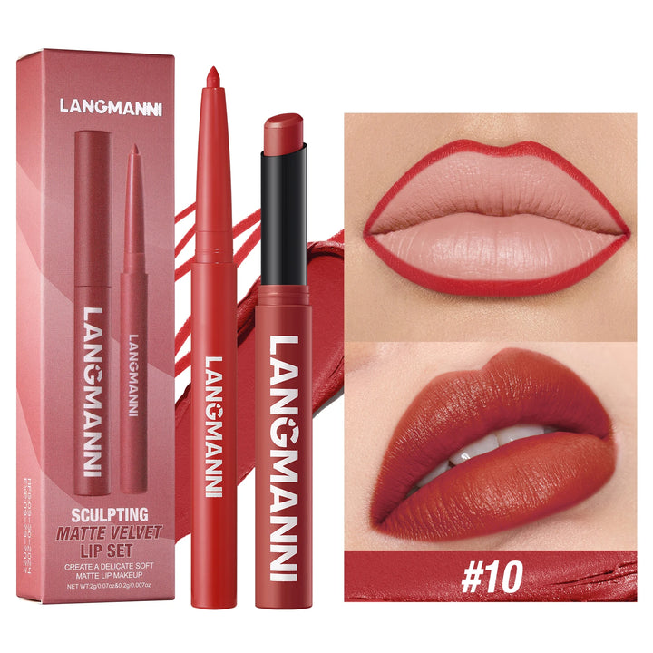 Integrated waterproof lipliner+lipstick lipstick lipstick set,no smudge,no fade,no cup,durable,easy to create a perfect makeup!