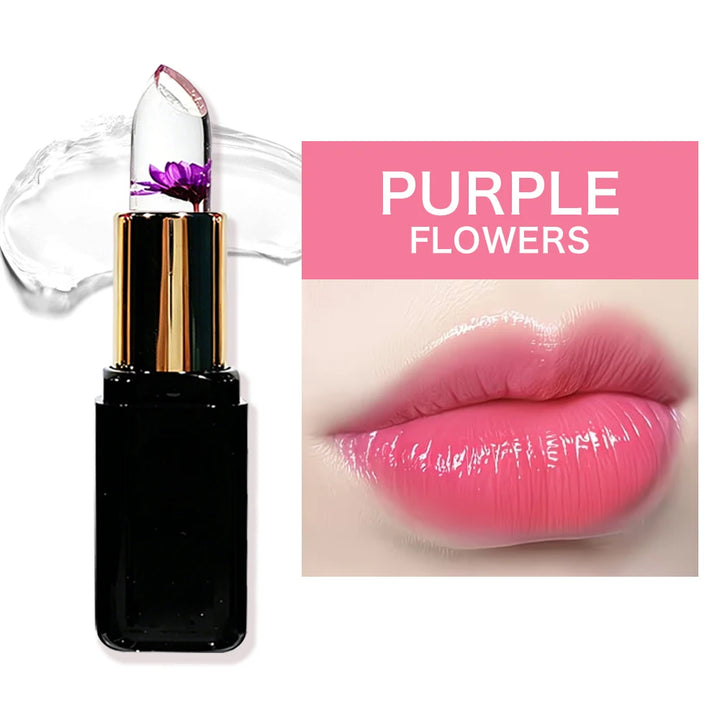 HISYI Crystal Color Changing Petal Lipstick, Jelly Lip Balm, Moisturizing Long Lasting Non-Stick Cup Glossy Lip Makeup for Women