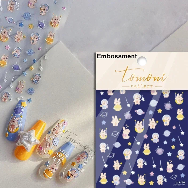 Lovely Cat Bunny Bowknot Poker Crown Lock Key Easter Eggs Love Cute Rabbit Mushroom Chick Flower Dog DIY Nail Art Stickers Decal
