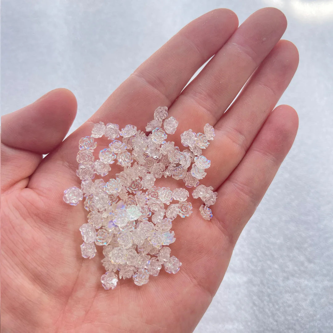 50pcs Cute New Resin Mini 3D White Plated Rose Nail Rhinestones Gems Glitter Nail Art Jewelry Manicure Nail Art Decorations