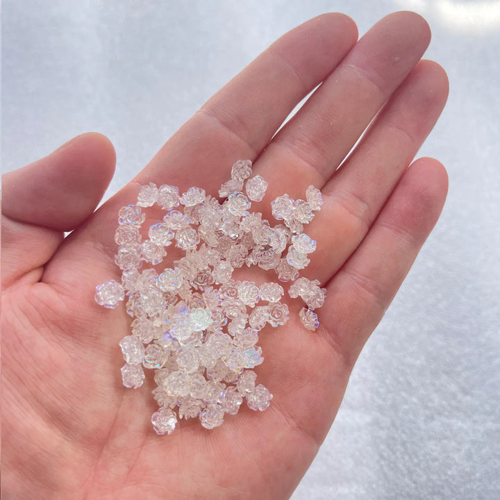 50pcs Cute New Resin Mini 3D White Plated Rose Nail Rhinestones Gems Glitter Nail Art Jewelry Manicure Nail Art Decorations