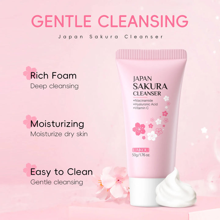 Laikou Sakura Facial Cleanser Deep Cleansing Pores Oil Control Moisturizing Brightening Face Wash Gentle For All Skin Types 50g