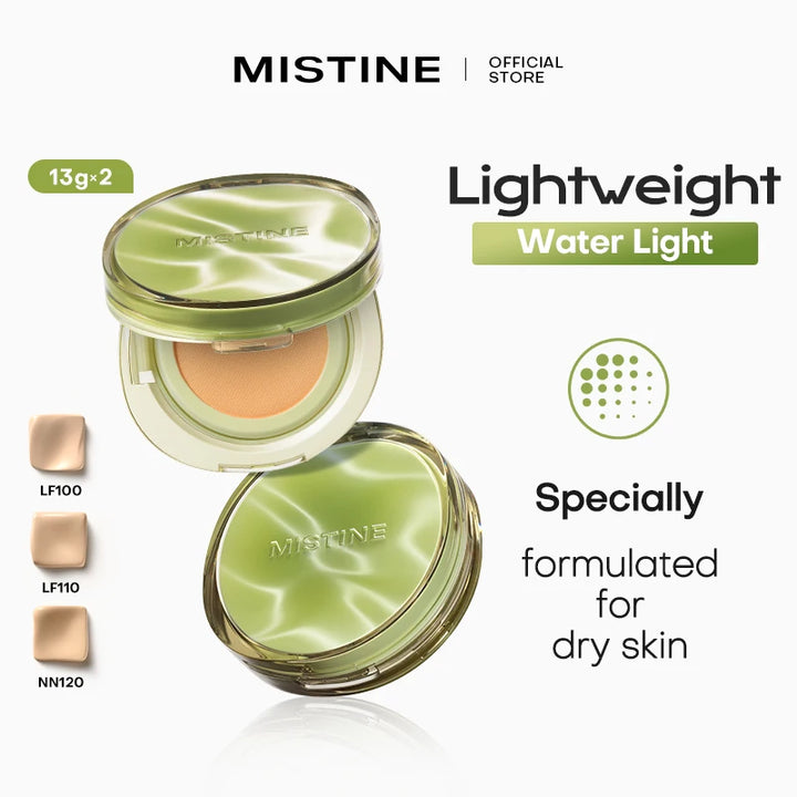 Mistine Foundation Air Cushion Makeup with Natural Dewy Finish Moisturize Nourish Powdered Cream for Dry Skin 13gx2