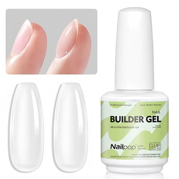 Nailpop Builder Nail Gel 4 Colors Base Coat Strengthener Thickening Extension Rhinestone Glue Gel Polish Brush in Bottle 15ml