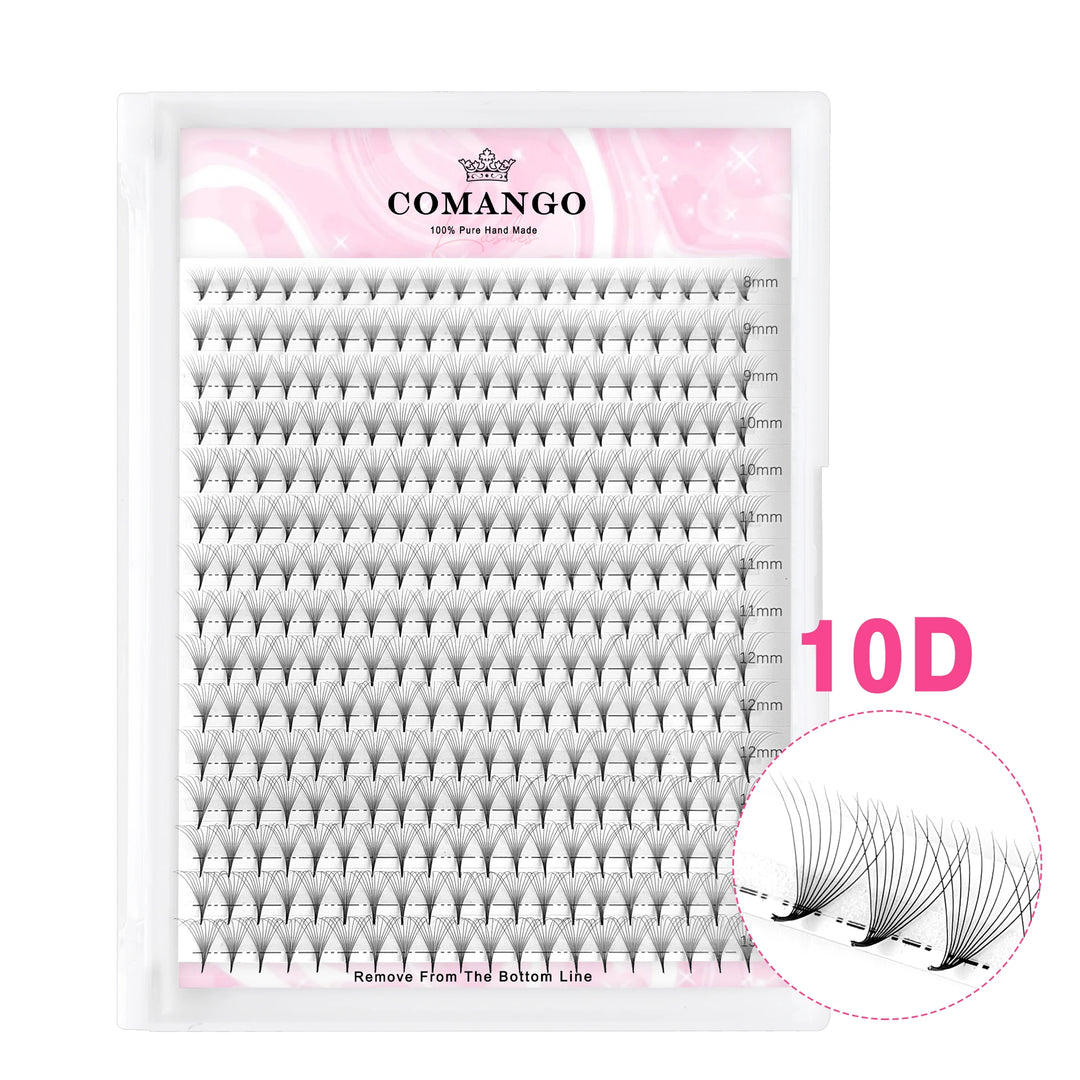 CoMango Premade Volume Fans Sharp Narrow Stem Russian Eyelash Extension Mink Eyelash Extension All Size False Lashes Tray