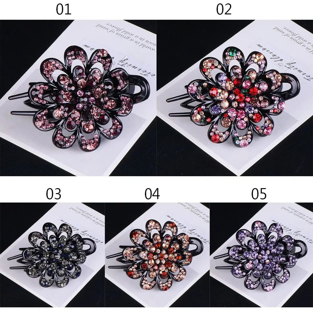 Shiny Rhinestone Hairpin Flower Leaf Duckbill Hair Claws Retro Hair Clips Accessories For Women Shinning Ponytail Headwear