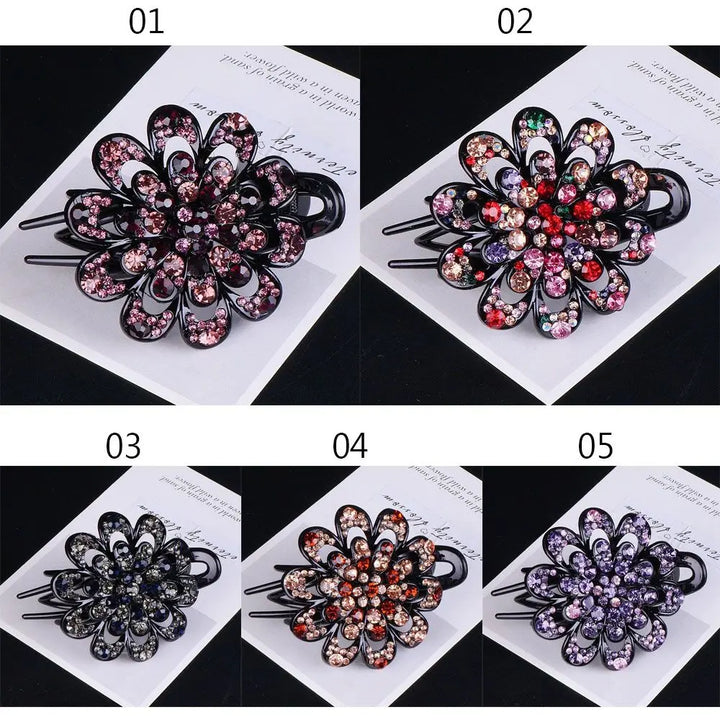 Shiny Rhinestone Hairpin Flower Leaf Duckbill Hair Claws Retro Hair Clips Accessories For Women Shinning Ponytail Headwear