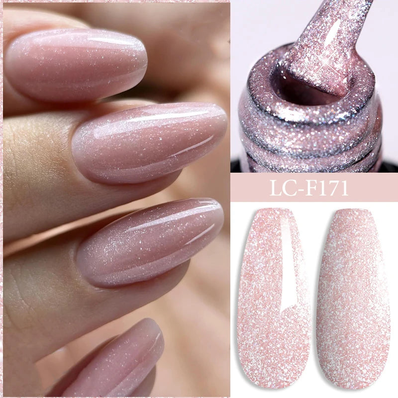 LILYCUTE 7ML Pink Glitter Nail Gel Polish Nude Natural Long Lasting Manicure Soak Off UV LED Nail Art Base Top Coat Gel Varnish