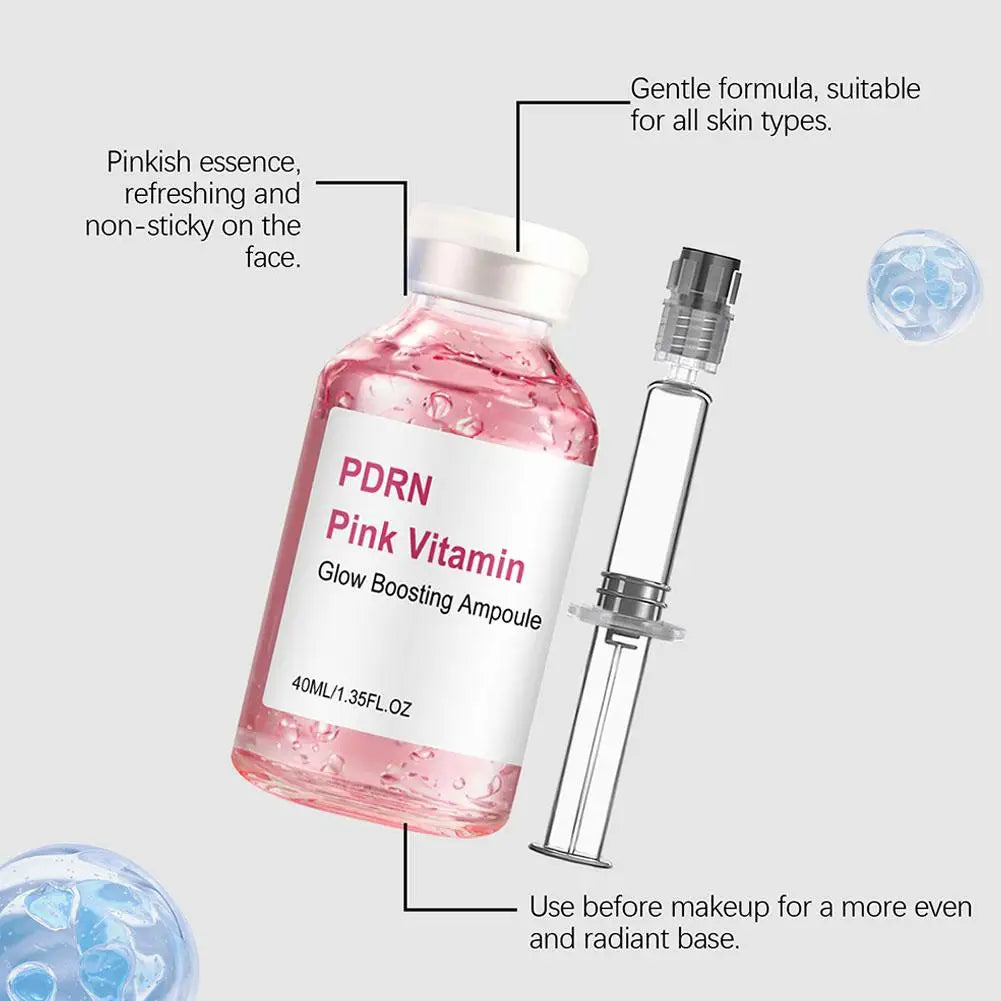 PDRN Pink Vitamin Face SerumGlow Boosting Ampoule,Brightening Hydrating, Soothes Dry Skin,Evens Tone for Radiant Skin Care 40ml