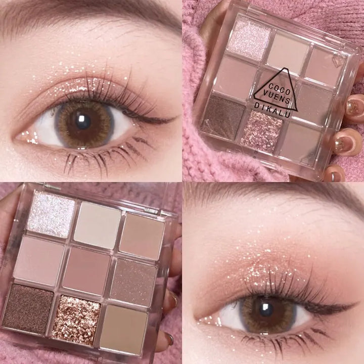 DIKALU Spring And Summer New Eyeshadow Palette Oh Rosy Nine Palace Grid Auto Focus Low Saturation Smoke Powder Rose Plate