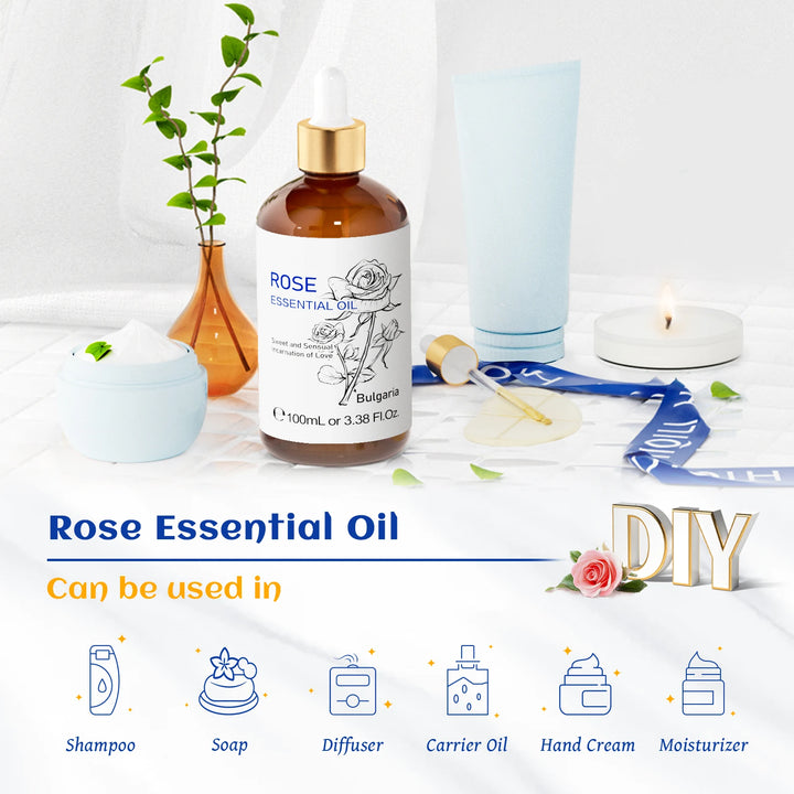 HIQILI Essential Oil Rose Geranium Lavanda Citronela Tea Tree vanille Body Oil Face Skin Care Massage 100ML/3.38fl.oz